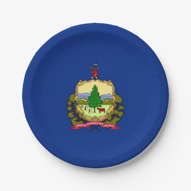 Patriotic paper plate with Vermont flag (Front)