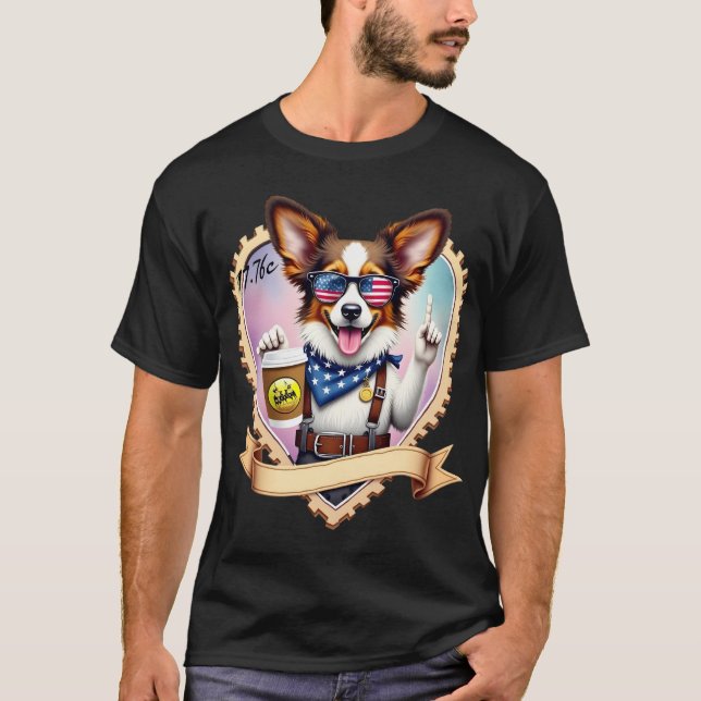 Patriotic Papillon with coffee T-Shirt (Front)
