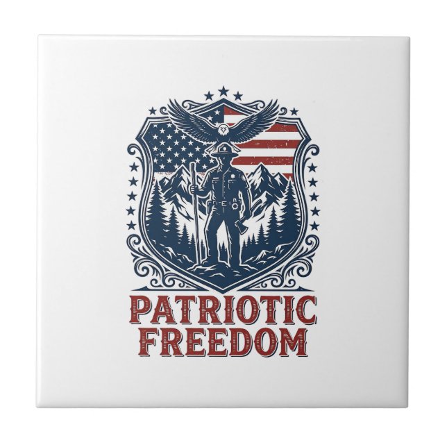 Patriotic Park Ranger Vector Graphic Tee_1 Ceramic Tile (Front)