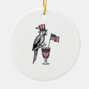 Patriotic Parrot Cocktail Vintage Vector Design_1 Ceramic Ornament