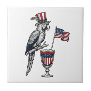 Patriotic Parrot Cocktail Vintage Vector Design_1 Ceramic Tile