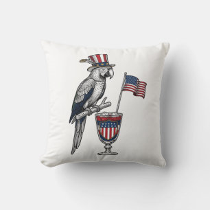 Patriotic Parrot Cocktail Vintage Vector Design_1 Cushion