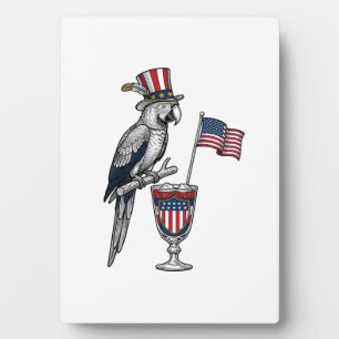 Patriotic Parrot Cocktail Vintage Vector Design_1 Plaque