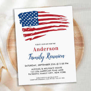 Patriotic Party American Flag Family Reunion  Invitation Postcard