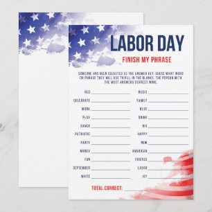Patriotic Party Game US Labour Day Finish My Phras