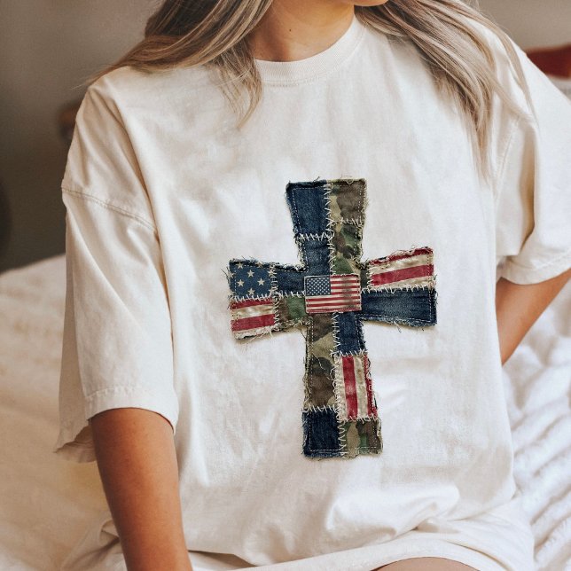 Patriotic Patchwork American Flag Cross Tri-Blend Shirt (Creator Uploaded)