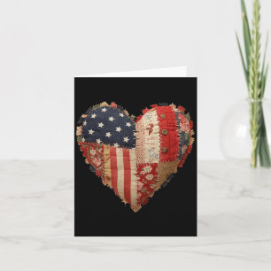 Patriotic Patchwork Heart Americana Flag Folk Art Card