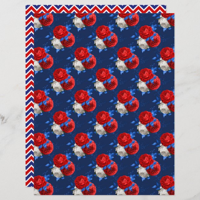 Patriotic Pattern Scrapbook Paper  (Front/Back)