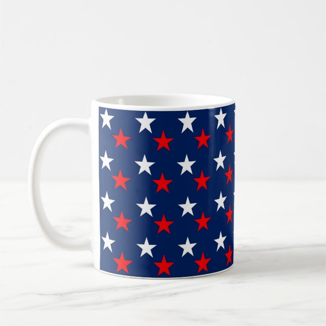 Patriotic Pattern Stars on Blue Coffee Mug (Left)
