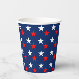 Patriotic Pattern Stars on Blue Paper Cups