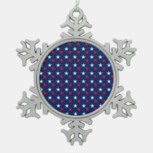 Patriotic Pattern Stars on Blue Snowflake Pewter Christmas Ornament