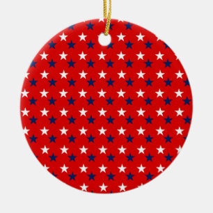 Patriotic Pattern Stars on Red Ceramic Ornament