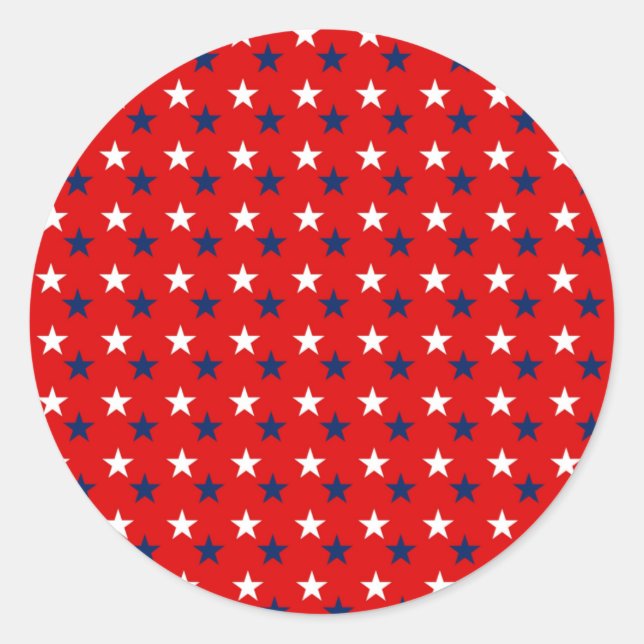 Patriotic Pattern Stars on Red Classic Round Sticker (Front)