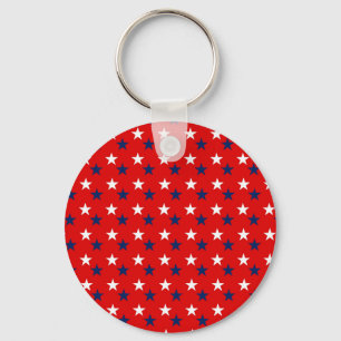 Patriotic Pattern Stars on Red Key Ring