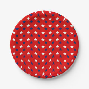 Patriotic Pattern Stars on Red Paper Plate