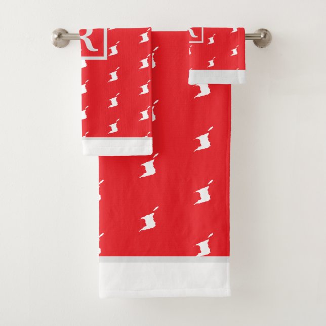 Patriotic Pattern with Monogram on RED and GREY Bath Towel Set (Insitu)