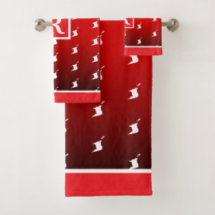 Patriotic Pattern with Monogram on RED Gradient Bath Towel Set