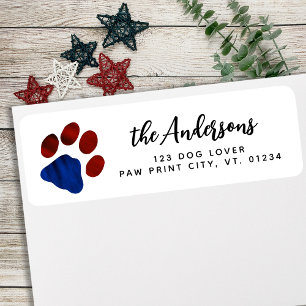 Patriotic Paw Print Personalised Return Address  Label