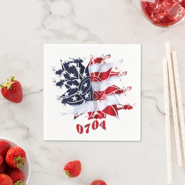 Patriotic Peace Flower 4th of July BBQ Napkin (Insitu)