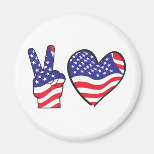 Patriotic Peace Sign and Heart Magnet