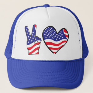 Patriotic Peace Sign and Heart Trucker Hat
