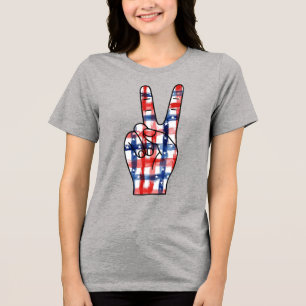 Patriotic Peace Sign Hand Abstract US Flag Pattern Tri-Blend Shirt