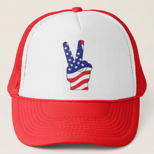 Patriotic Peace Sign USA Trucker Hat