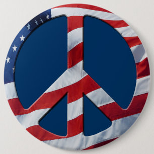 Patriotic Peace Symbol - US Flag No More War Theme 6 Cm Round Badge