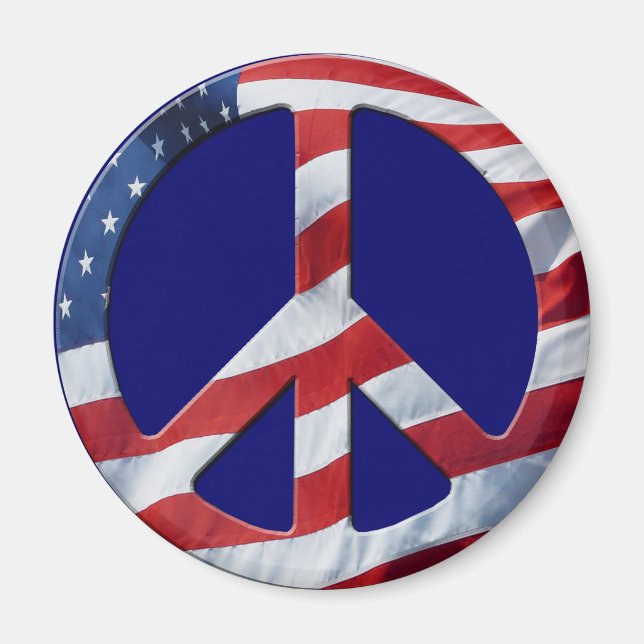 Patriotic Peace Symbol - US Flag No More War Theme Magnet (Front)