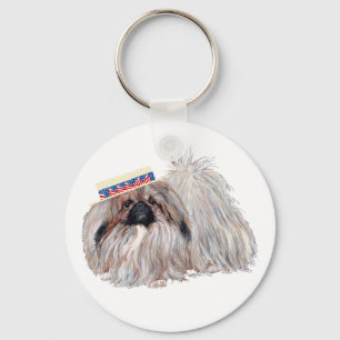 Patriotic Pekingese Key Ring