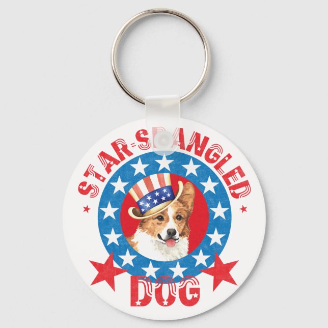 Patriotic Pembroke Welsh Corgi Key Ring (Front)
