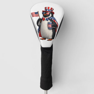 Patriotic Penguin American Flag Outfit 4th of July Golf Head Cover