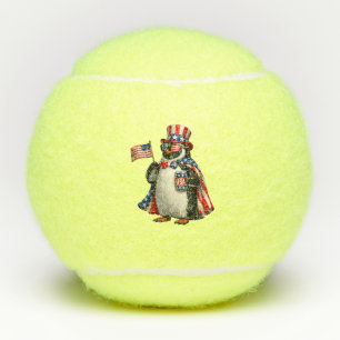 Patriotic Penguin American Flag Outfit 4th of July Tennis Balls