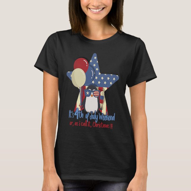 Patriotic Penguin American Flag Penguin  4th Of Ju T-Shirt (Front)