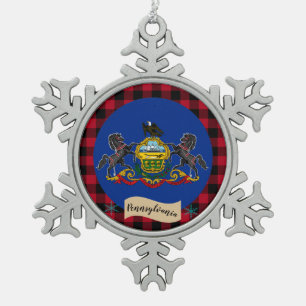 Patriotic Pennsylvania, plaid, Pennsylvania Flag Snowflake Pewter Christmas Ornament