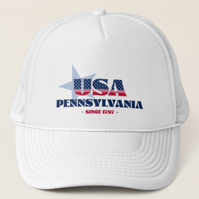 Patriotic Pennsylvania Typography Trucker Hat (Front)
