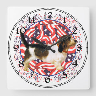 Patriotic Petit Basset Griffon Vendeen Square Wall Clock