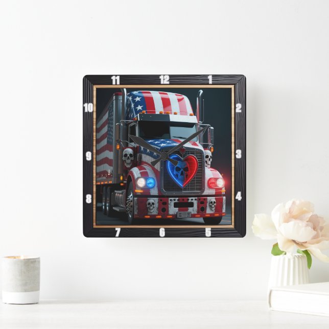 Patriotic Pets American Flag Square Wall Clock (Home)