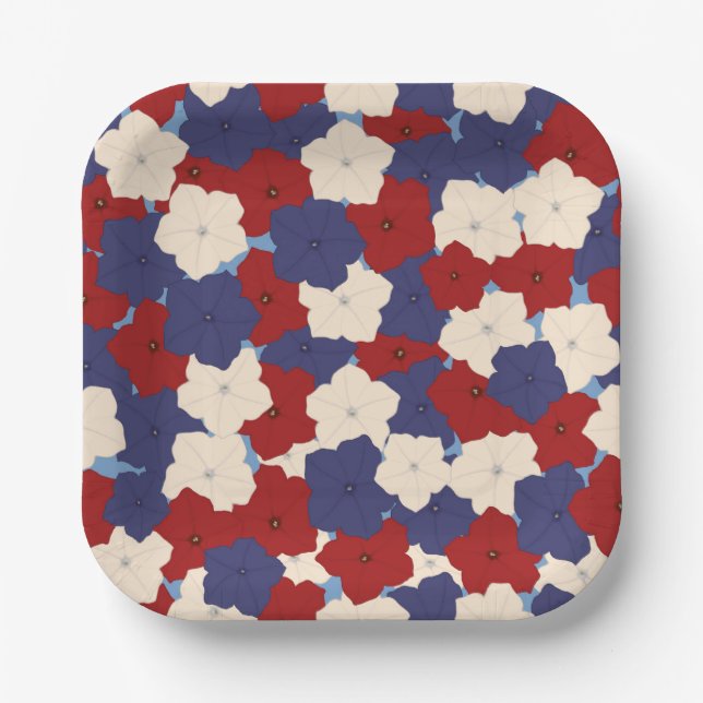 Patriotic Petunias Paper Plate (Front)