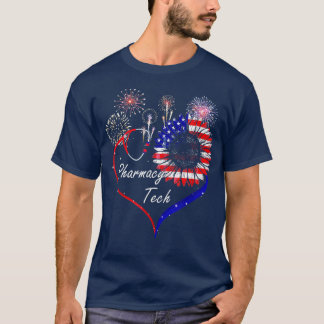 Patriotic Pharmacy Tech Sunflower 4th Of July US F T-Shirt