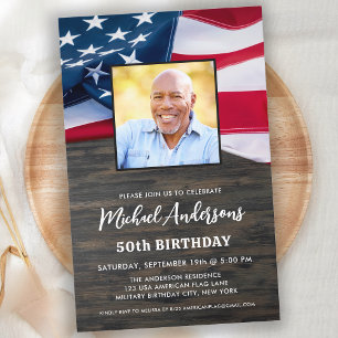Patriotic Photo US Flag Birthday Budget Invitation