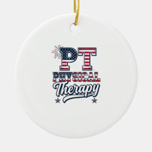 Patriotic Physical Therapy Vintage PT Shirt Design Ceramic Ornament