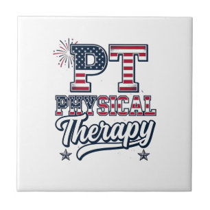 Patriotic Physical Therapy Vintage PT Shirt Design Ceramic Tile