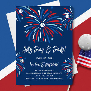 Patriotic Pickleball & Fireworks 4th of July Party Invitation
