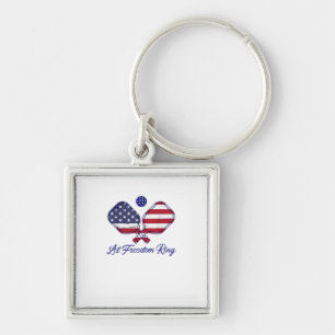 Patriotic Pickleball Let Freedom Ring 4th of July Key Ring