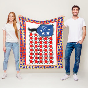 Patriotic Pickleball Red White Blue American Flag Fleece Blanket