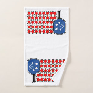 Patriotic Pickleball Red White Blue American Flag Hand Towel