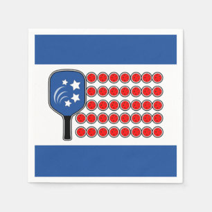 Patriotic Pickleball Red White Blue American Flag Napkin