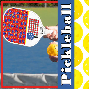 Patriotic Pickleball Red White Blue American Flag  Pickleball Paddle