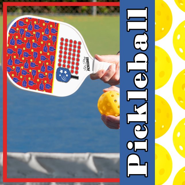 Patriotic Pickleball Red White Blue American Flag  Pickleball Paddle (Patriotic Pickleball Red White Blue American Flag Pickleball Paddle)